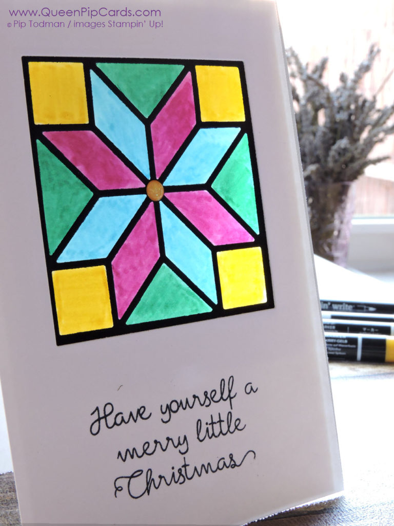 Make A Stained Glass Window card using the Quilit Builder dies by Stampin' Up! simply with my step by step guide. Pip Todman Queen Pip Cards UK Stampin' Up! Demonstrator www.queenpipcards.com fb.me/QueenPipCards #queenpipcards #stampinup #papercraft #inspiringyourcreativity