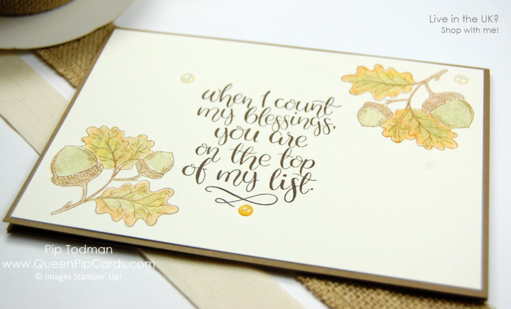 Count My Blessings With The Acorns! I love this sprig of oak leaves and acorns!   Pip Todman Crafty Coach & Stampin' Up! Demonstrator in the UK Queen Pip Cards www.queenpipcards.com Facebook: fb.me/QueenPipCards  #queenpipcards #stampinup #papercraft #inspiringyourcreativity 