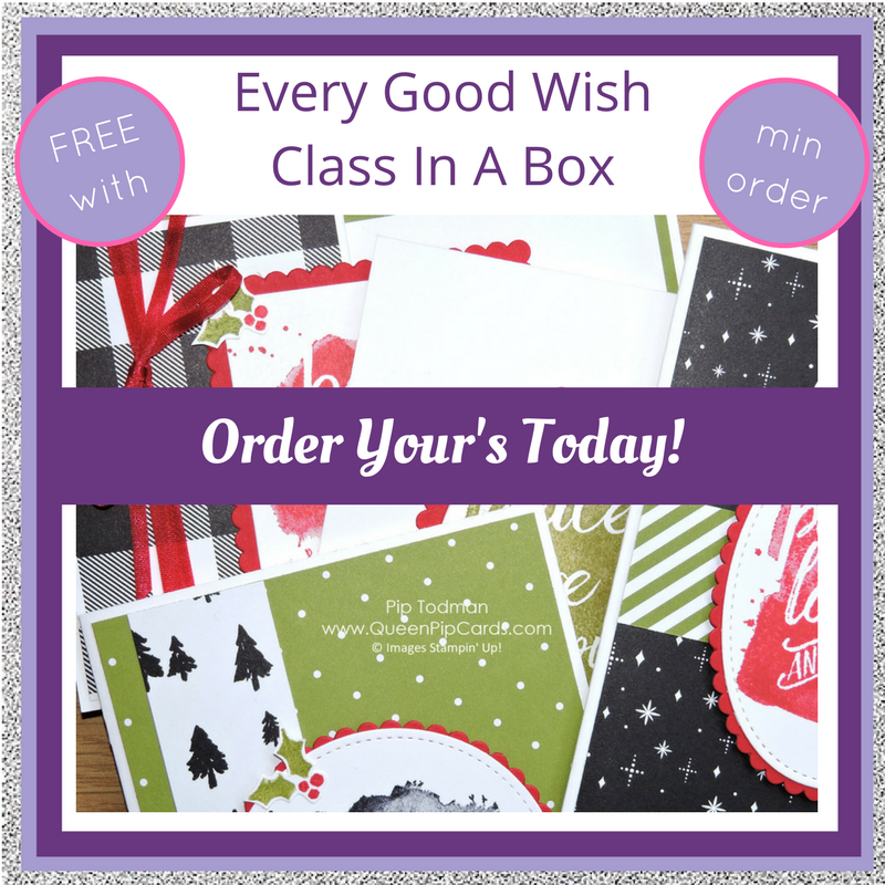 No Shipping Costs Today Only - plus Every Good Wish Class In A Box! Pip Todman Crafty Coach & Stampin' Up! Demonstrator in the UK Queen Pip Cards www.queenpipcards.com Facebook: fb.me/QueenPipCards #queenpipcards #stampinup #papercraft #inspiringyourcreativity 