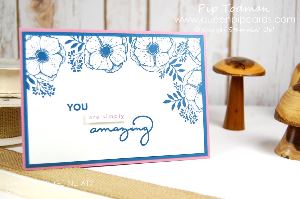 Amazing You Blue Flower Card Idea with retiring Dapper Denim and Sweet Sugarplum! Don't forget to grab your retiring in colour inks and ink refills now before they sell out! Saleabration 2018 Amazing You Stamp Set 2016-2018 In-colors Pip Todman Crafty Coach & Stampin' Up! Top UK Demonstrator Queen Pip Cards www.queenpipcards.com Facebook: fb.me/QueenPipCards #queenpipcards #stampinup #papercraft #inspiringyourcreativity #Saleabration2018