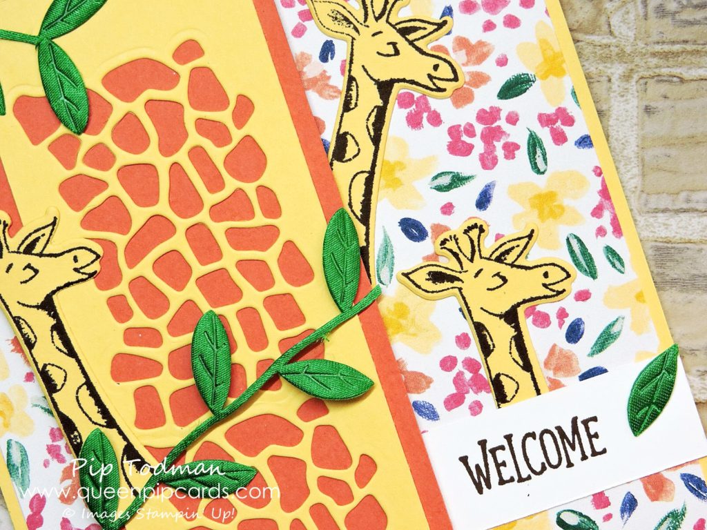 Showcasing Animal Friends Thinlits today with this fabulous Giraffe card! Look at the texture in the So Safron strip of card! All Stampin' Up! products available from my online store here: http://bit.ly/QPCShop Pip Todman Crafty Coach & Stampin' Up! Top UK Demonstrator Queen Pip Cards www.queenpipcards.com Facebook: fb.me/QueenPipCards #queenpipcards #simplystylish #inspiringyourcreativity #stampinup #papercraft 