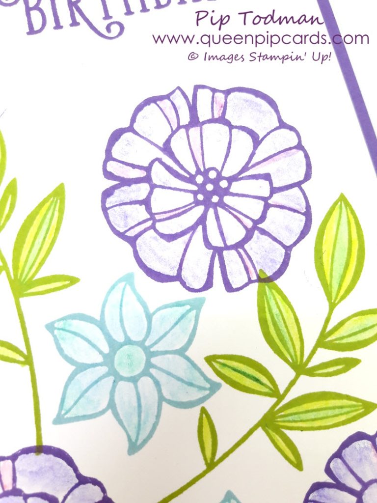 Falling Flowers With Watercolour Pencils from Stampin' Up! - Gorgeous Grape and Balmy Blue, Granny Apple Green and Garden Green. What fabulous combinations!! All Stampin' Up! products are available from my online store here: http://bit.ly/QPCShop Pip Todman Crafty Coach & Stampin' Up! Top UK Demonstrator Queen Pip Cards www.queenpipcards.com Facebook: fb.me/QueenPipCards #queenpipcards #simplystylish #inspiringyourcreativity #stampinup #papercraft 