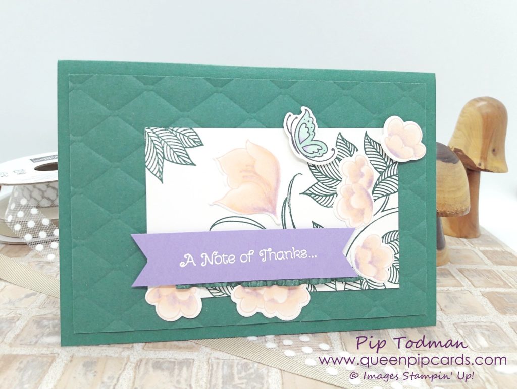 Serene Garden Thank You Card Idea With Tufted Embossing Folder from Stampin' Up! Check out this simply stylish card inspired by the 2018 Annual Catalogue page 122. All Stampin' Up! products available from my online store here: http://bit.ly/QPCShop Pip Todman Crafty Coach & Stampin' Up! Top UK Demonstrator Queen Pip Cards www.queenpipcards.com Facebook: fb.me/QueenPipCards #queenpipcards #simplystylish #inspiringyourcreativity #stampinup #papercraft 
