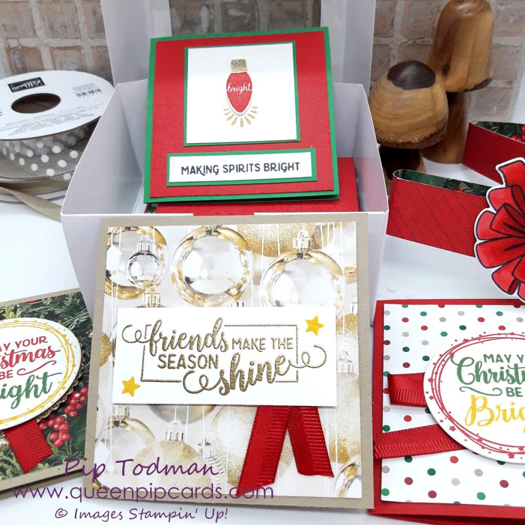 A Box Of Cards for Christmas with Making Christmas Bright Pip Todman Stampin' Up! Making Christmas Bright Bundle and coordinating products is fabulous for all your Christmas crafting! All Stampin' Up! products are / will be available from my online store here: http://bit.ly/QPCShop Pip Todman Crafty Coach & Stampin' Up! Top UK Demonstrator Queen Pip Cards www.queenpipcards.com Facebook: fb.me/QueenPipCards #queenpipcards #simplystylish #inspiringyourcreativity #stampinup #papercraft 