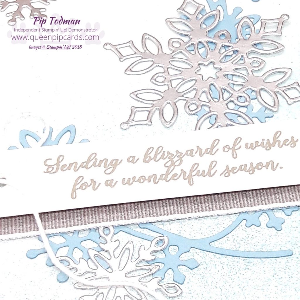 Snowflake Showcase Blizzard of Blue! My card is one CASED from Stampin' Up! I love how they've brayered the background to blend it in. I added a touch of Champagne Shimmer Paint to from a Spritzer to add even more shimmer and shine! All Stampin' Up! products are / will be available from my online store here: http://bit.ly/QPCShop Pip Todman Crafty Coach & Stampin' Up! Top UK Demonstrator Queen Pip Cards www.queenpipcards.com Facebook: fb.me/QueenPipCards #queenpipcards #simplystylish #inspiringyourcreativity #stampinup #papercraft 