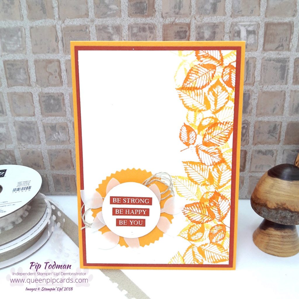 My Autumn inspired card is with the Rooted In Nature stamp set from Stampin' Up! It has all the warmth of summer with the colours of autumn. Quick and easy to make, great for a "just because" card! #simplestamping project! All Stampin' Up! products are / will be available from my online store here: http://bit.ly/QPCShop Pip Todman Crafty Coach & Stampin' Up! Top UK Demonstrator Queen Pip Cards www.queenpipcards.com Facebook: fb.me/QueenPipCards #queenpipcards #simplystylish #inspiringyourcreativity #stampinup #papercraft 