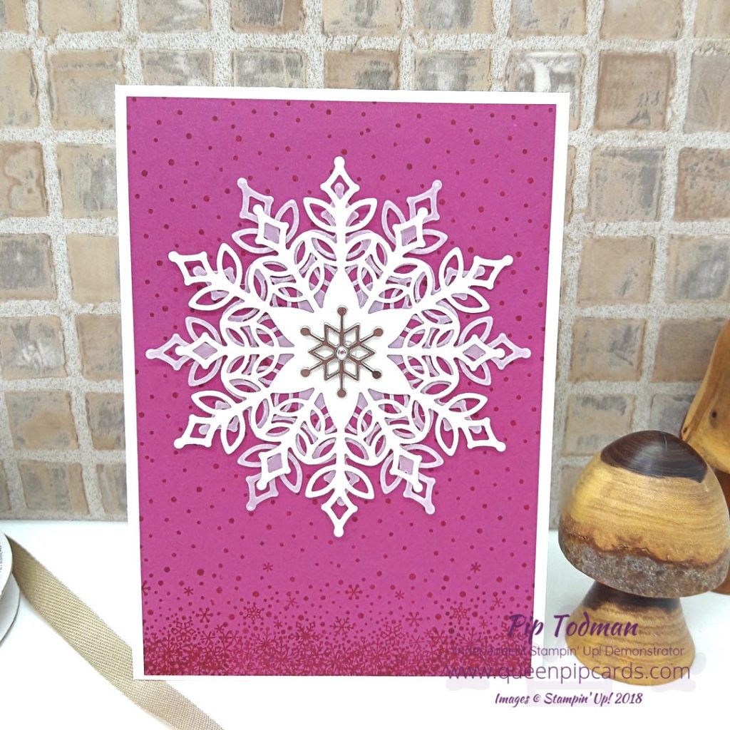 Woo hoo Snowfall Thinlits! Who says Christmas cards can't be pink & bright too?!? I LOVE the Snowfall Thinlits, they are so easy to work with and create stunning results. All Stampin' Up! products are / will be available from my online store here: http://bit.ly/QPCShop Pip Todman Crafty Coach & Stampin' Up! Top UK Demonstrator Queen Pip Cards www.queenpipcards.com Facebook: fb.me/QueenPipCards #queenpipcards #simplystylish #inspiringyourcreativity #stampinup #papercraft 
