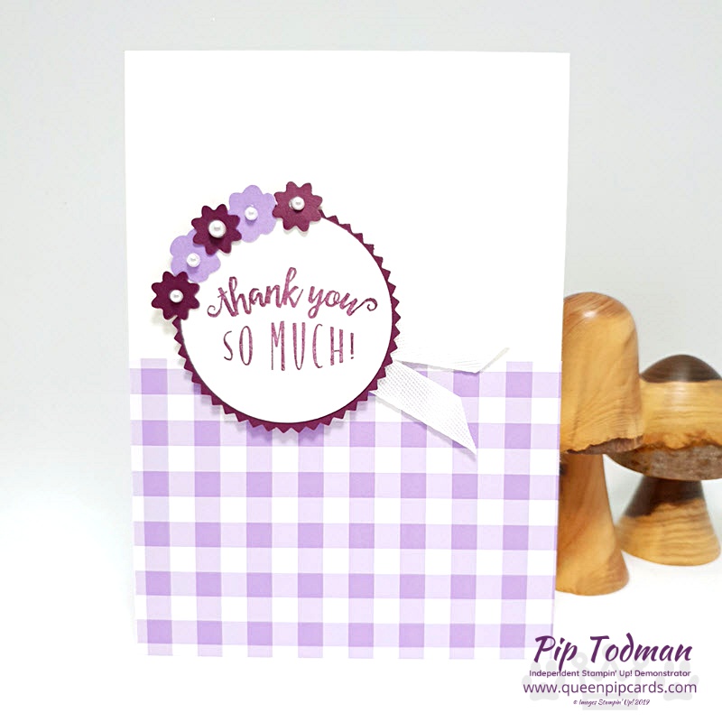 Me and Lilacs with Highland Heather and Blackberry Bliss. A pretty card with the Bitty Blooms Punches. Shop my online store here: http://bit.ly/QPCShop Pip Todman www.queenpipcards.com #queenpipcards #simplystylish #stampinup #simplestamping #papercraft 