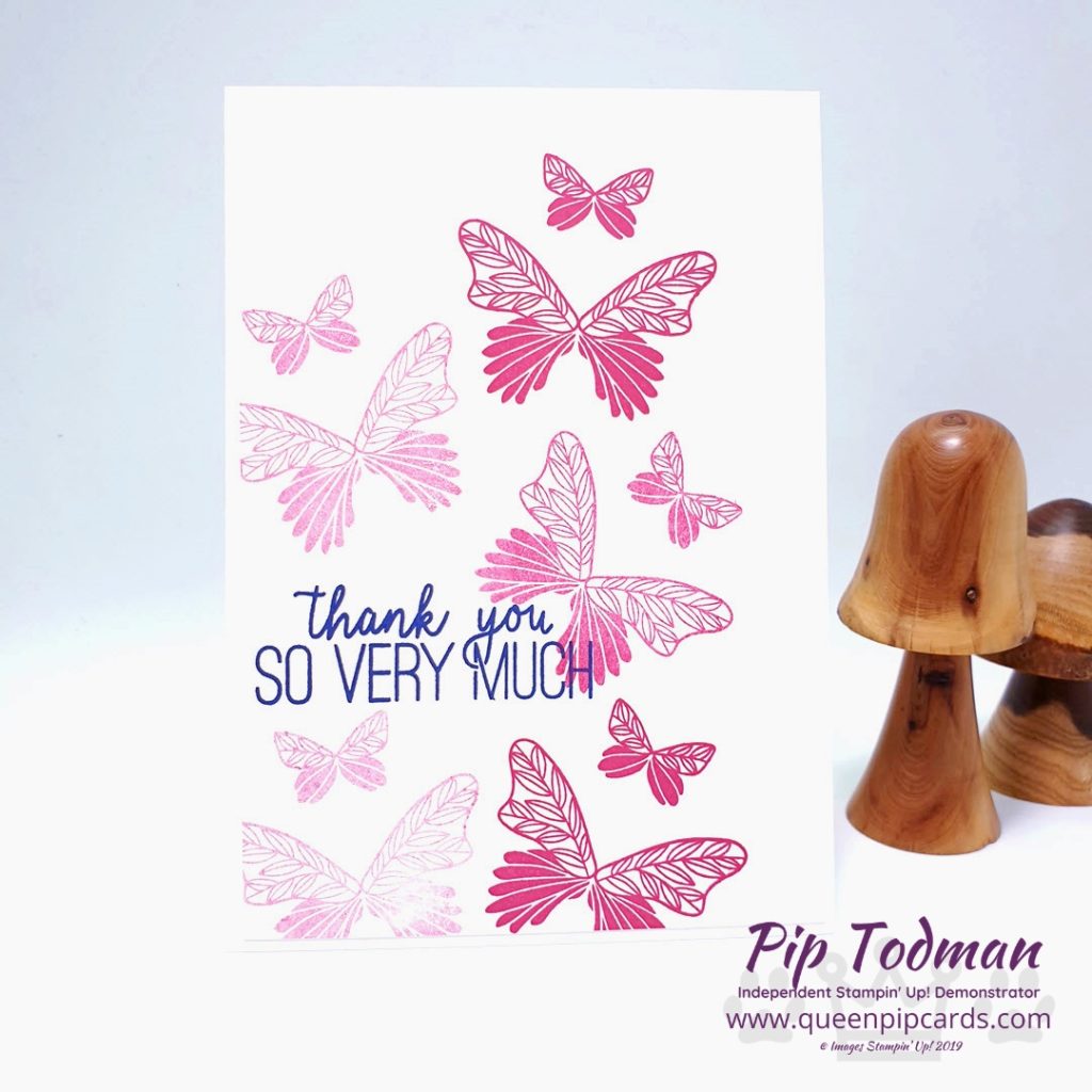 All A Flutter With Butterfly Gala is today's #simplestamping card design. Just stamps, ink and paper. Stamp the butterflies with multiple impressions for depth. Pip Todman www.queenpipcards.com Stampin' Up! Independent Demonstrator UK