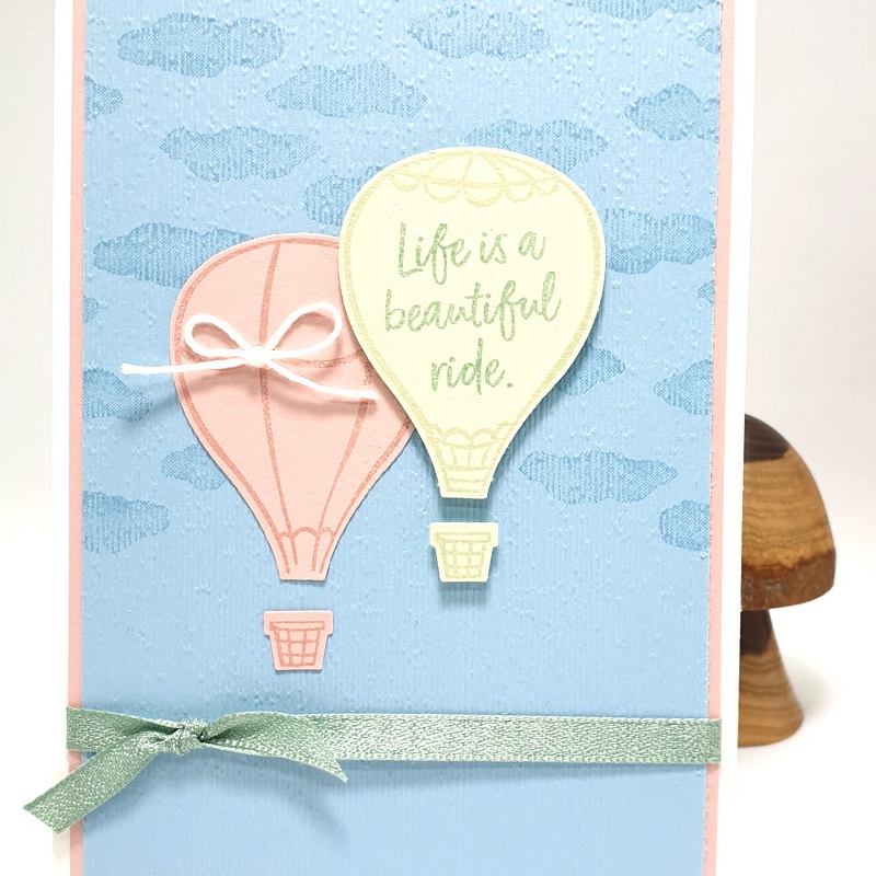 Above the Clouds in pastels is today's card. Soft blues, pinks and greens give a really sutble feel both in the embossed card base and colour scheme. Pip Todman www.queenpipcards.com Stampin' Up! Independent Demonstrator UK 