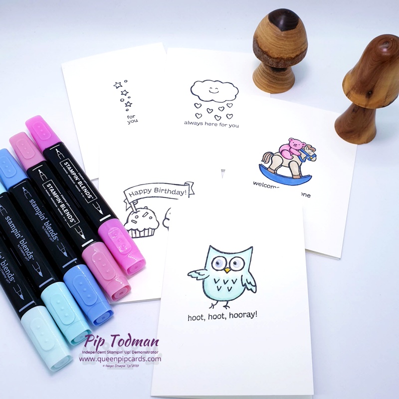 Hoot Hoot Hooray! Greek Isles swaps, birthday cards and colouring in with this cute stamp set for all occasions! Pip Todman www.queenpipcards.com Stampin' Up! Independent Demonstrator UK 