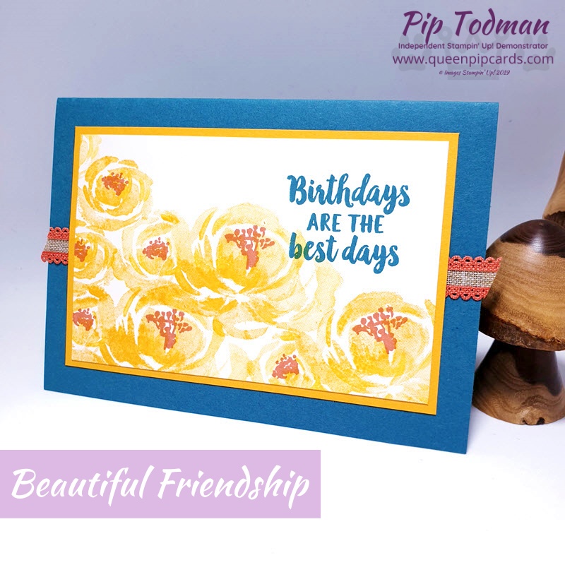 Create an Easy Watercolour Effect for your cards with Beautiful Friendship stamps. Gorgeous in all colours! Pip Todman www.queenpipcards.com Stampin' Up! Independent Demonstrator UK 