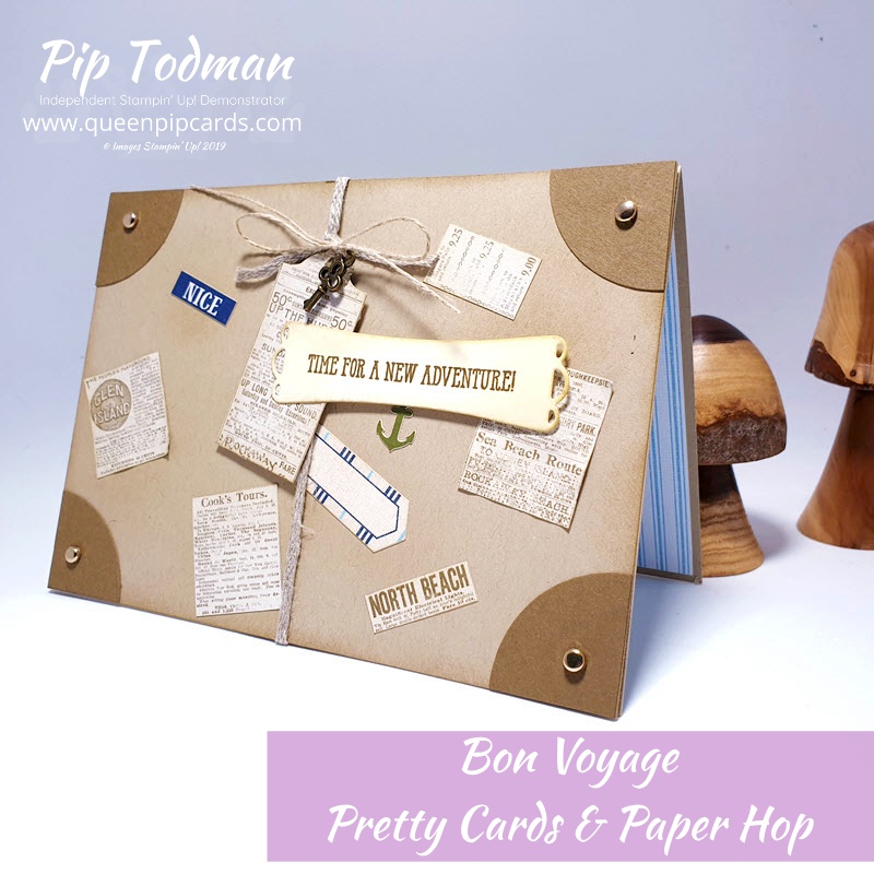 Fun Bon Voyage Card with Come Sail Away papers for this month's Pretty Cards and Paper Blog Hop. Pip Todman www.queenpipcards.com Stampin' Up! Independent Demonstrator UK 