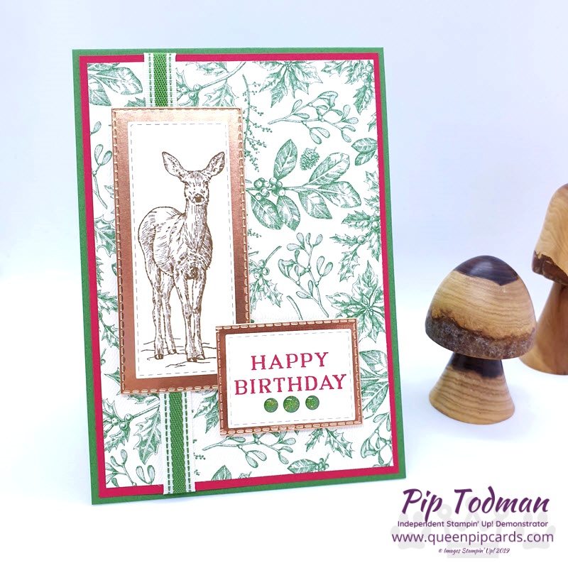 It's Goodbye Greece Hello Maui this month in our last blog hop of the Achievers' Year! This time I paired Nature's Beauty with Toile Christmas papers for a Birthday Card! Pip Todman www.queenpipcards.com Stampin' Up! Independent Demonstrator UK 