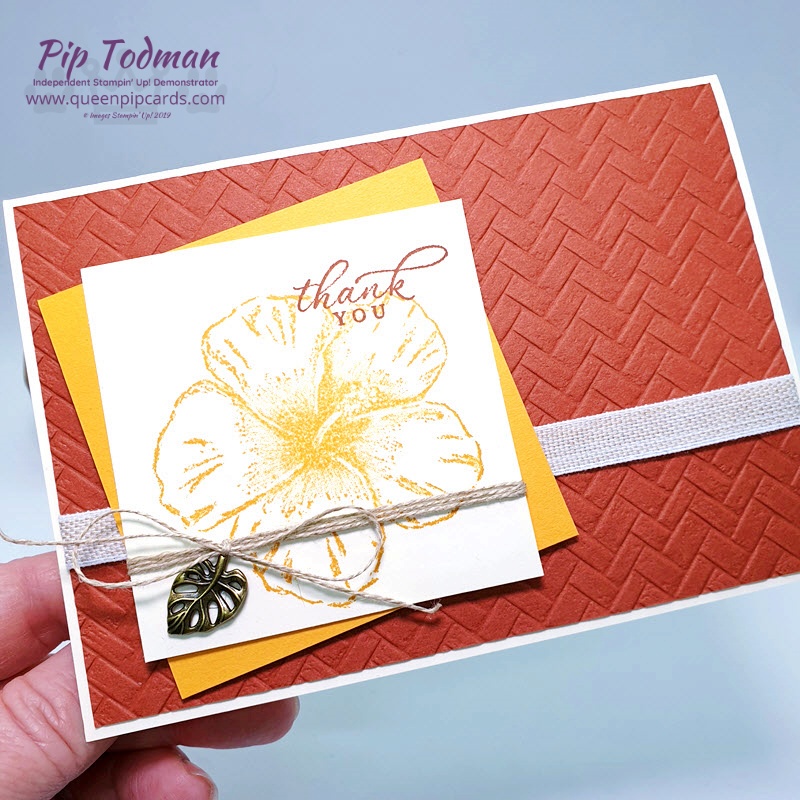 Coastal Weave Embossing Folder Meets Timeless Tropical - a gorgeous texture for your thank you cards. Pip Todman www.queenpipcards.com Stampin' Up! Independent Demonstrator UK 