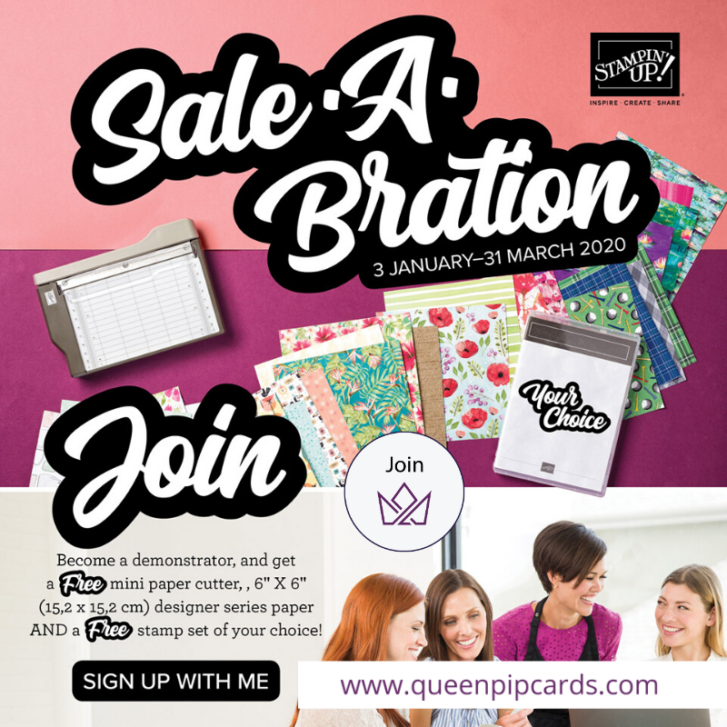 The new 2020 Mini and Sale-a-bration promotion are available from today! Pip Todman www.queenpipcards.com Stampin' Up! Independent Demonstrator UK 